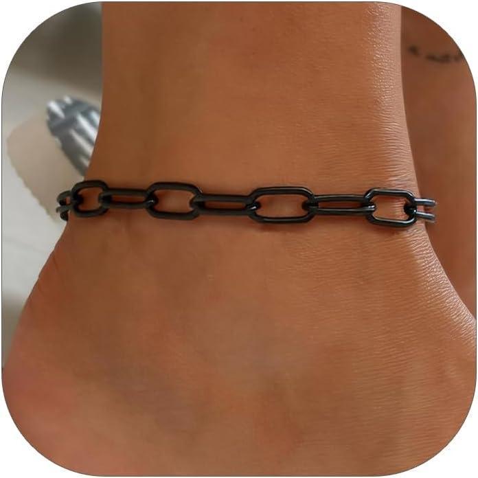 imageChainsHouse Ankle Bracelets for Women Stainless Steel Chain Anklets Waterproof Women Summer Beach Jewelry Gift Come with Box01 1Pcs6mmPaperclipBlack