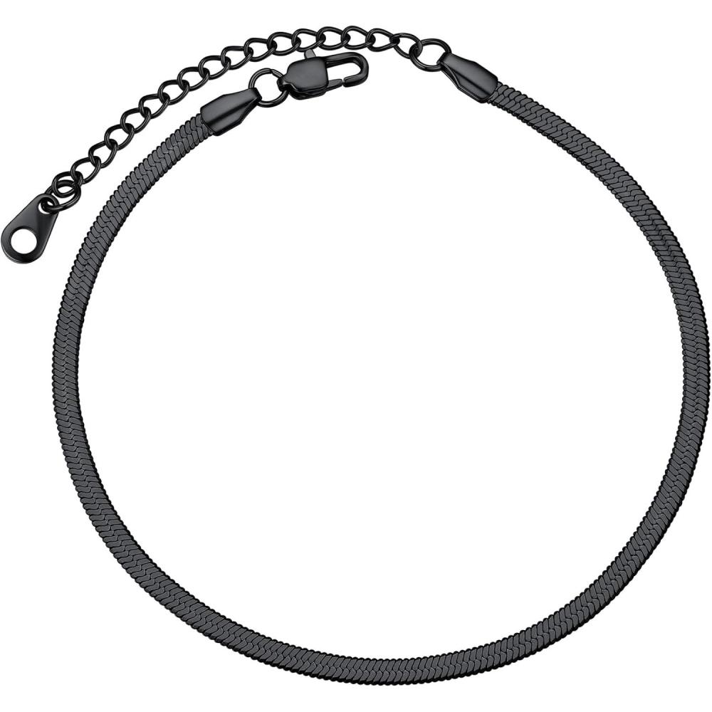 imageChainsHouse Ankle Bracelets for Women Stainless Steel Chain Anklets Waterproof Women Summer Beach Jewelry Gift Come with Box09 3mmHerringboneBlack