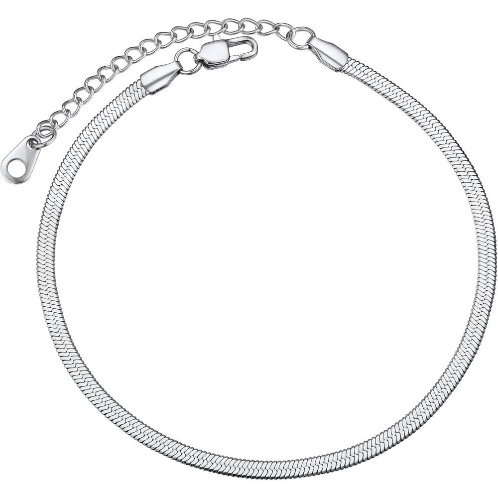 imageChainsHouse Ankle Bracelets for Women Stainless Steel Chain Anklets Waterproof Women Summer Beach Jewelry Gift Come with Box09 3mmHerringboneSteel
