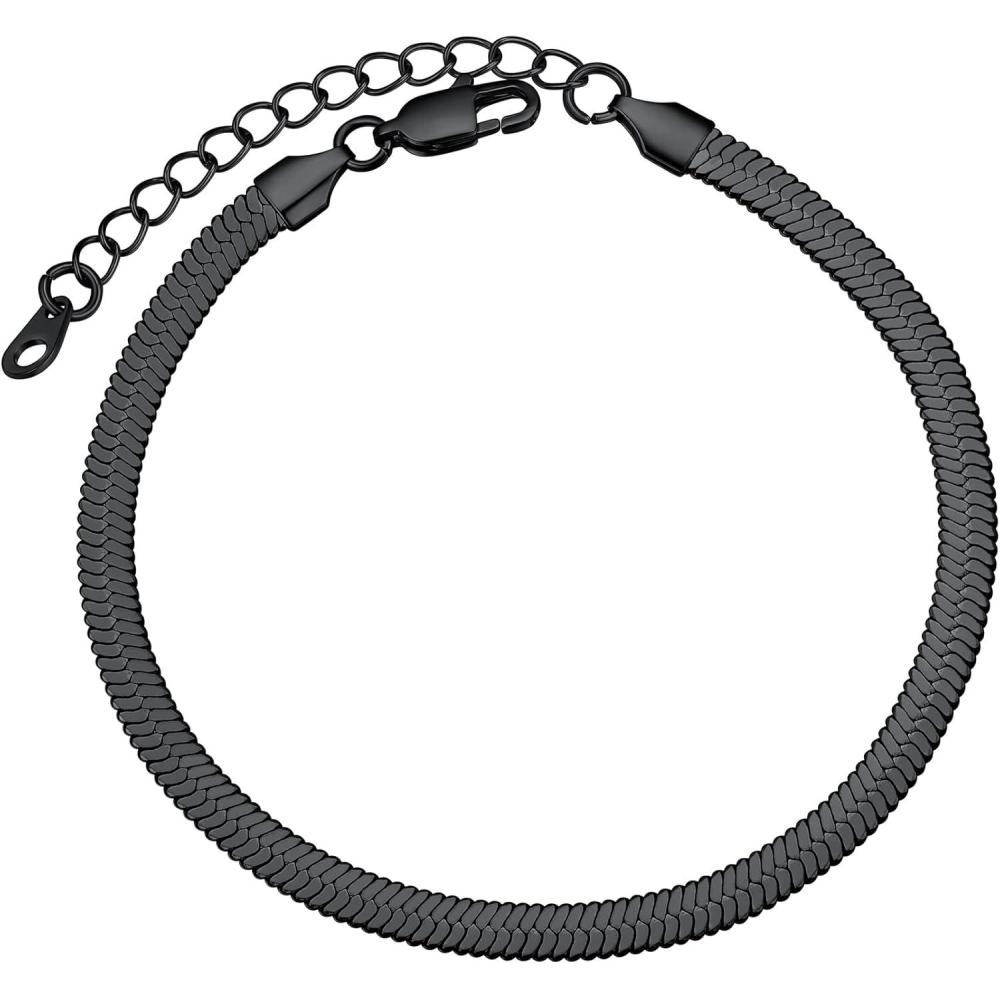 imageChainsHouse Ankle Bracelets for Women Stainless Steel Chain Anklets Waterproof Women Summer Beach Jewelry Gift Come with Box10 5mmHerringboneBlack