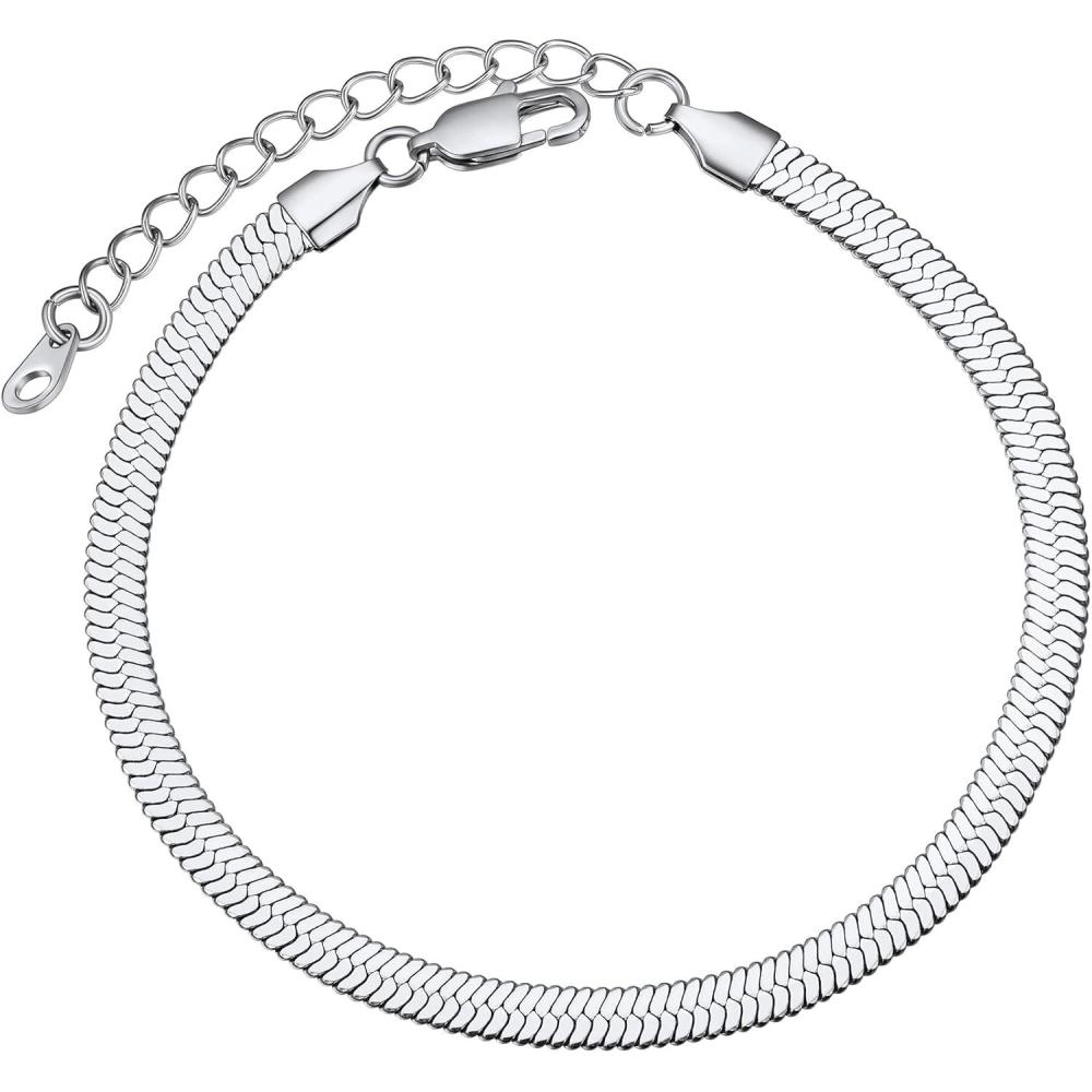 imageChainsHouse Ankle Bracelets for Women Stainless Steel Chain Anklets Waterproof Women Summer Beach Jewelry Gift Come with Box10 5mmHerringboneSteel