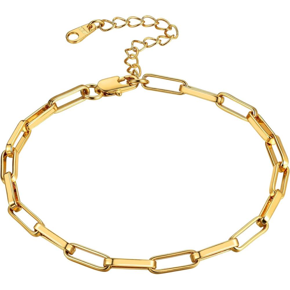 imageChainsHouse Ankle Bracelets for Women Stainless Steel Chain Anklets Waterproof Women Summer Beach Jewelry Gift Come with Box12 42mmPaperclipGold