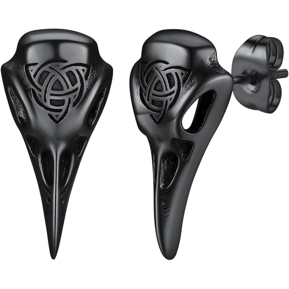 imageChainsHouse Viking Earrings for Men Raven SkullCeltic Cross Ear Studs Stainless SteelBlackGold Plated Punk Gothic Earrings Lightweight Hypoallergenic Stud Jewelry with Gift BoxARaven SkullBlack