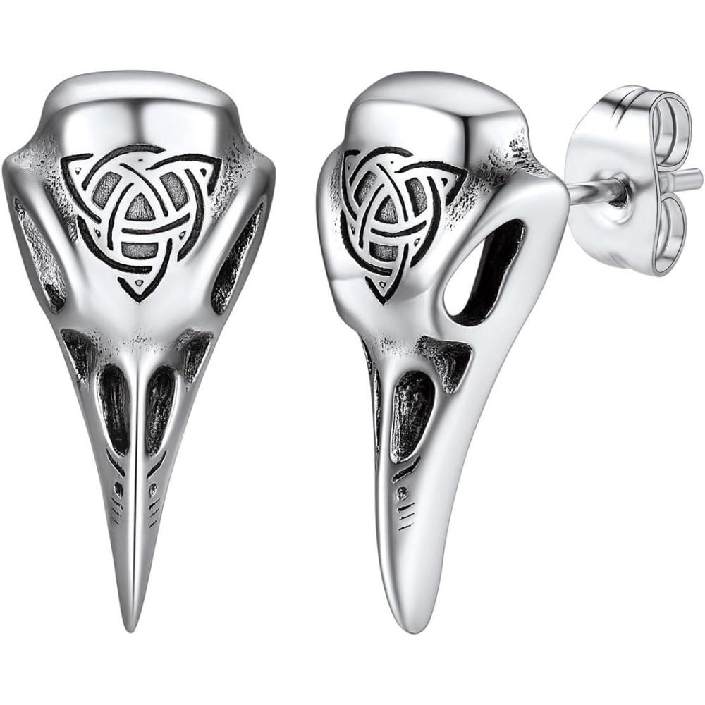 imageChainsHouse Viking Earrings for Men Raven SkullCeltic Cross Ear Studs Stainless SteelBlackGold Plated Punk Gothic Earrings Lightweight Hypoallergenic Stud Jewelry with Gift BoxARaven SkullSteel