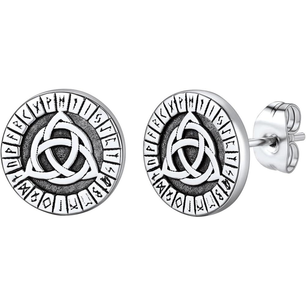 imageChainsHouse Viking Earrings for Men Raven SkullCeltic Cross Ear Studs Stainless SteelBlackGold Plated Punk Gothic Earrings Lightweight Hypoallergenic Stud Jewelry with Gift BoxBCeltic KnotSteel