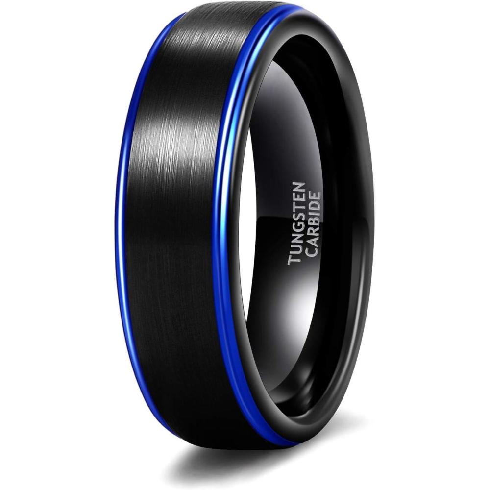 imageTRUMIUM 4mm 6mm 8mm Tungsten Rings for Men Women Silver Blue Rose Gold Plated Black Tungsten Wedding Band Matte Brushed Finish Comfort Fit Size 4156mm Black Blue