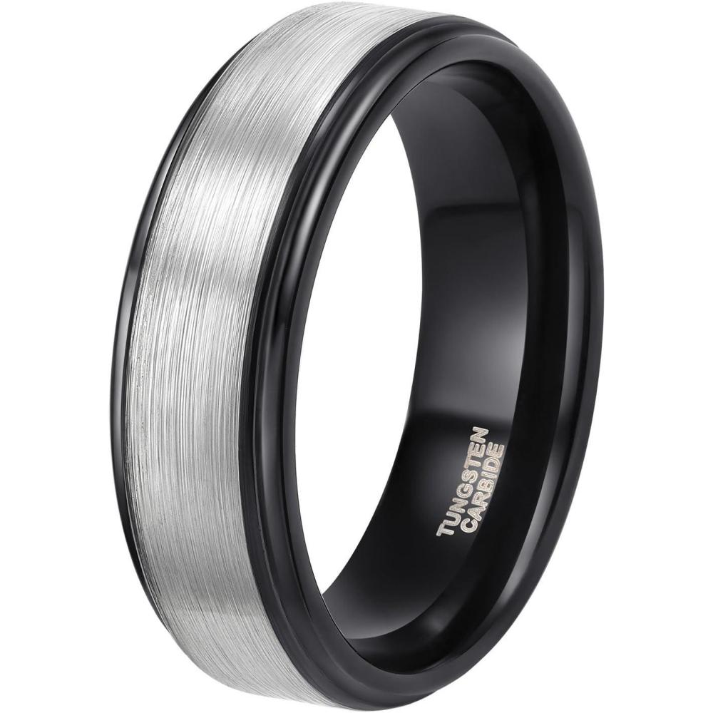 imageTRUMIUM 4mm 6mm 8mm Tungsten Rings for Men Women Silver Blue Rose Gold Plated Black Tungsten Wedding Band Matte Brushed Finish Comfort Fit Size 4158mm Black