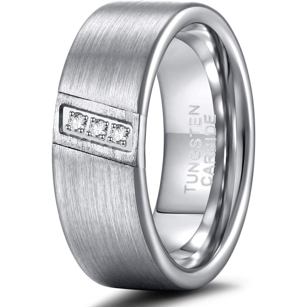 imageTRUMIUM 8mm Wedding Bands For Men Women Cubic Zirconia Tungsten Nen Wedding Ring Fake Diamonds SilverBlueBlack Eternity Band Ring Comfort Fit Size 7138mm Silver