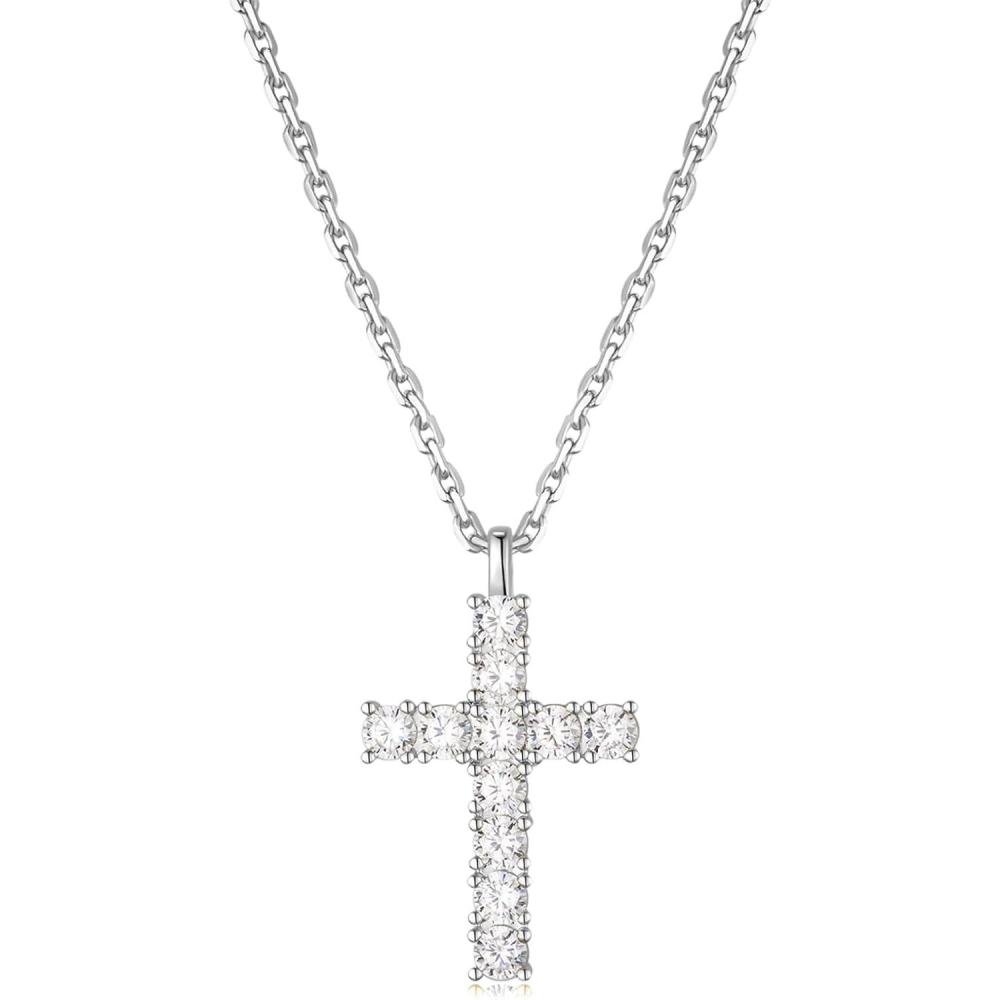 imageTRUMIUM Cross Necklace for Men Women 14K 18K Gold Silver Plated Cubic Zirconia Christian Faith Pendant Necklaces Everyday Jewelry with 5cm Chain ExtendersSilver Cross