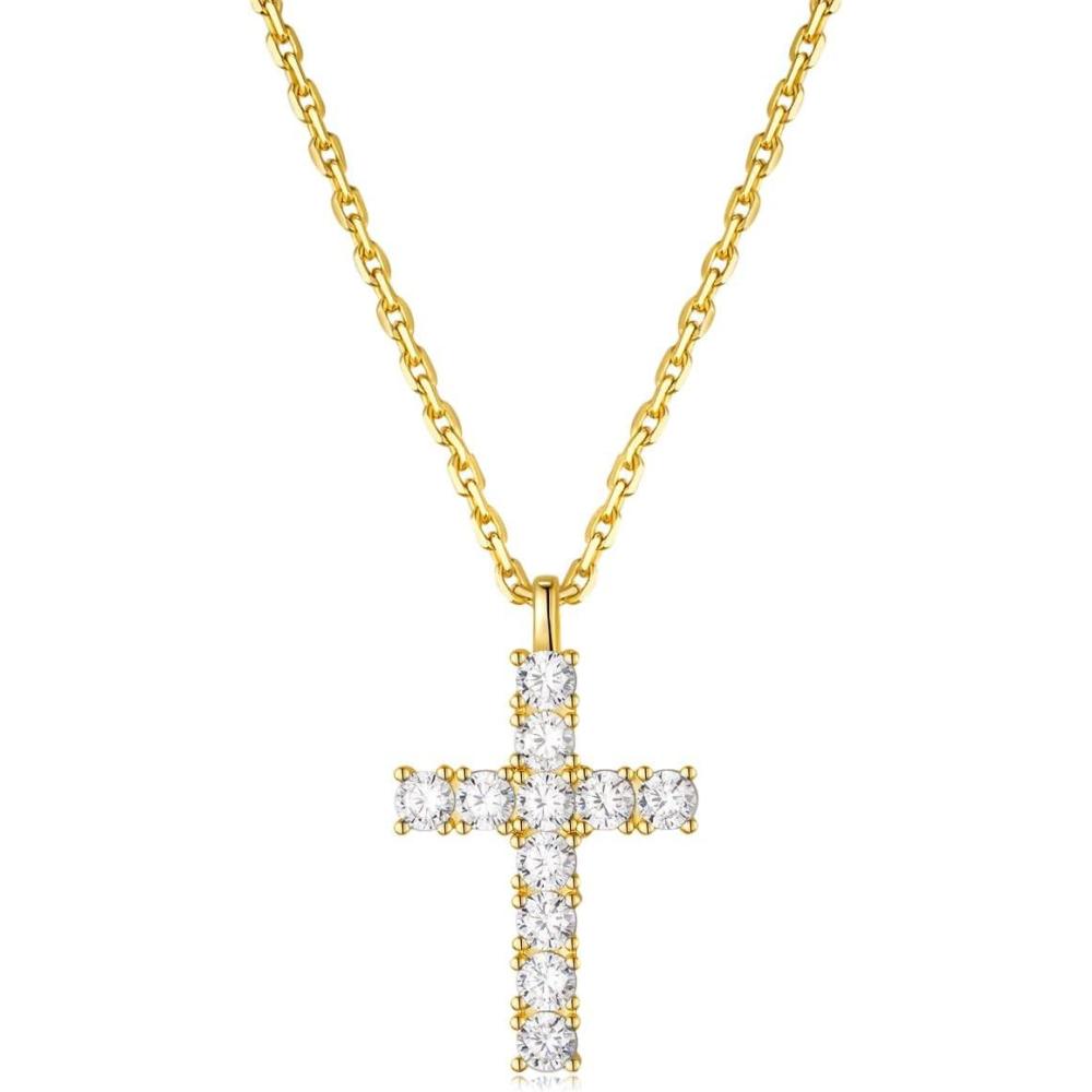 imageTRUMIUM Cross Necklace for Men Women 14K 18K Gold Silver Plated Cubic Zirconia Christian Faith Pendant Necklaces Everyday Jewelry with 5cm Chain ExtendersGold Cross