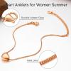 ChainsHouse Ankle Bracelets for Women, Stainless Steel Beaded Chain Ankle Bracelet, Womens Heart Anklets for Summer Beach Jewelry Gifts(Q: heart-rose gold)