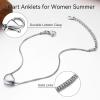 ChainsHouse Ankle Bracelets for Women, Stainless Steel Beaded Chain Ankle Bracelet, Womens Heart Anklets for Summer Beach Jewelry Gifts(S:heart-stainless(custom))