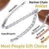 ChainsHouse Ankle Bracelets for Women, Stainless Steel Chain Anklets Waterproof, Women Summer Beach Jewelry Gift, Come with Box(11. 6mm-Flat Marina-Steel)