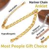 ChainsHouse Ankle Bracelets for Women, Stainless Steel Chain Anklets Waterproof, Women Summer Beach Jewelry Gift, Come with Box(A: flat marina – gold)