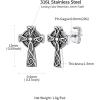 ChainsHouse Viking Earrings for Men, Raven Skull/Celtic Cross Ear Studs, Stainless Steel/Black/Gold Plated Punk Gothic Earrings, Lightweight Hypoallergenic Stud Jewelry with Gift Box(C-Celtic Cross-Steel)