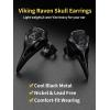 ChainsHouse Viking Earrings for Men, Raven Skull/Celtic Cross Ear Studs, Stainless Steel/Black/Gold Plated Punk Gothic Earrings, Lightweight Hypoallergenic Stud Jewelry with Gift Box(A-Raven Skull-Black)