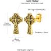 ChainsHouse Viking Earrings for Men, Raven Skull/Celtic Cross Ear Studs, Stainless Steel/Black/Gold Plated Punk Gothic Earrings, Lightweight Hypoallergenic Stud Jewelry with Gift Box(C-Celtic Cross-Gold)