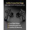 ChainsHouse Viking Earrings for Men, Raven Skull/Celtic Cross Ear Studs, Stainless Steel/Black/Gold Plated Punk Gothic Earrings, Lightweight Hypoallergenic Stud Jewelry with Gift Box(C-Celtic Cross-Black)