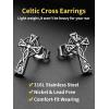 ChainsHouse Viking Earrings for Men, Raven Skull/Celtic Cross Ear Studs, Stainless Steel/Black/Gold Plated Punk Gothic Earrings, Lightweight Hypoallergenic Stud Jewelry with Gift Box(C-Celtic Cross-Steel)