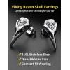 ChainsHouse Viking Earrings for Men, Raven Skull/Celtic Cross Ear Studs, Stainless Steel/Black/Gold Plated Punk Gothic Earrings, Lightweight Hypoallergenic Stud Jewelry with Gift Box(A-Raven Skull-Steel)