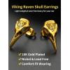 ChainsHouse Viking Earrings for Men, Raven Skull/Celtic Cross Ear Studs, Stainless Steel/Black/Gold Plated Punk Gothic Earrings, Lightweight Hypoallergenic Stud Jewelry with Gift Box(A-Raven Skull-Gold)
