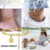 Gold Anklet Chain Barefoot for Women 4.5mm Charm Boho Beach Foot Chains Jewelry Pisces Constellation Figaro Ankle