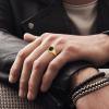 TRUMIUM 18K Gold Plated Signet Rings for Men Women Black Onyx inlay Silver Gold Wedding Bands Lightweight Thick Statement Ring Comfort Fit Size 7-13(Oval Gold Plated)