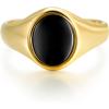 TRUMIUM 18K Gold Plated Signet Rings for Men Women Black Onyx inlay Silver Gold Wedding Bands Lightweight Thick Statement Ring Comfort Fit Size 7-13(Oval Gold Plated)