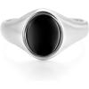 TRUMIUM 18K Gold Plated Signet Rings for Men Women Black Onyx inlay Silver Gold Wedding Bands Lightweight Thick Statement Ring Comfort Fit Size 7-13(Oval Silver Plated)