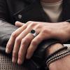 TRUMIUM 18K Gold Plated Signet Rings for Men Women Black Onyx inlay Silver Gold Wedding Bands Lightweight Thick Statement Ring Comfort Fit Size 7-13(Square Silver Plated)