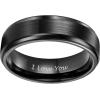TRUMIUM 4mm 6mm 8mm Tungsten Rings for Men Women Silver Blue Rose Gold Plated Black Tungsten Wedding Band Matte Brushed Finish Comfort Fit Size 4-15(6mm Black I Love You(Step Edge))