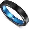 TRUMIUM 4mm 6mm Tungsten Rings for Men Women Black and Blue Wedding Bands Beveled Edges Comfort Fit Size 4-15(4mm Black Blue)