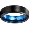 TRUMIUM 4mm 6mm Tungsten Rings for Men Women Black and Blue Wedding Bands Beveled Edges Comfort Fit Size 4-15(6mm Black Blue I Love You)