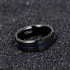 TRUMIUM 8mm Mens Wedding Ring Tungsten Centre Groove Beveled Edge Matte Brushed Comfort Fit Size 6-14(8mm Black Blue)