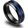 TRUMIUM 8mm Mens Wedding Ring Tungsten Centre Groove Beveled Edge Matte Brushed Comfort Fit Size 6-14(8mm Black Blue)