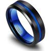 TRUMIUM 8mm Mens Wedding Ring Tungsten Centre Groove Beveled Edge Matte Brushed Comfort Fit Size 6-14(8mm Blue Black)