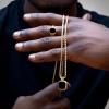 TRUMIUM Black Onyx Pendant Necklace for Mens Womens 14k Gold Plated Stainless Steel Necklace Square Rectangle Pendant Rope Chain 22inch(Gold Chain and Black Pendant)