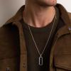 TRUMIUM Black Onyx Pendant Necklace for Mens Womens 14k Gold Plated Stainless Steel Necklace Square Rectangle Pendant Rope Chain 22inch(Rectangle Onyx Pendant)