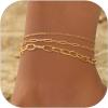 ChainsHouse Ankle Bracelets for Women, Stainless Steel Chain Anklets Waterproof, Women Summer Beach Jewelry Gift, Come with Box(03. 3Pcs-(2+3+6mm)-Paperclip-14K Gold)