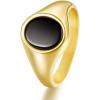 TRUMIUM 18K Gold Plated Signet Rings for Men Women Black Onyx inlay Silver Gold Wedding Bands Lightweight Thick Statement Ring Comfort Fit Size 7-13(Oval Gold Plated)