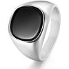 TRUMIUM 18K Gold Plated Signet Rings for Men Women Black Onyx inlay Silver Gold Wedding Bands Lightweight Thick Statement Ring Comfort Fit Size 7-13(Square Silver Plated)