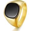 TRUMIUM 18K Gold Plated Signet Rings for Men Women Black Onyx inlay Silver Gold Wedding Bands Lightweight Thick Statement Ring Comfort Fit Size 7-13(Square Gold Plated)