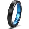 TRUMIUM 4mm 6mm Tungsten Rings for Men Women Black and Blue Wedding Bands Beveled Edges Comfort Fit Size 4-15(4mm Black Blue I Love You)