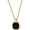 TRUMIUM Black Onyx Pendant Necklace for Mens Womens 14k Gold Plated Stainless Steel Necklace Square Rectangle Pendant Rope Chain 22inch(Gold Chain and Black Pendant)