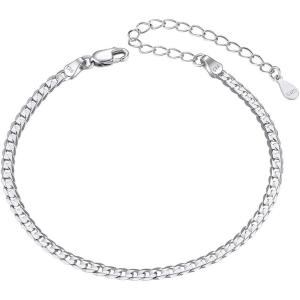 ChainsHouse Ankle Bracelets for Women, Stainless Steel Beaded Chain Ankle Bracelet, Womens Heart Anklets for Summer Beach Jewelry Gifts(A: cuban-3mm-sterling silver)