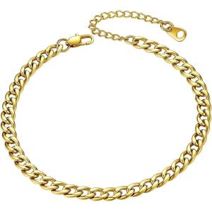 ChainsHouse Ankle Bracelets for Women, Stainless Steel Beaded Chain Ankle Bracelet, Womens Heart Anklets for Summer Beach Jewelry Gifts(C: cuban-5mm-gold)