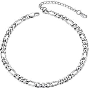ChainsHouse Ankle Bracelets for Women, Stainless Steel Beaded Chain Ankle Bracelet, Womens Heart Anklets for Summer Beach Jewelry Gifts(E: figaro-5mm-stainless steel)