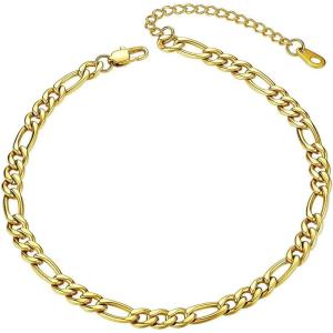 ChainsHouse Ankle Bracelets for Women, Stainless Steel Beaded Chain Ankle Bracelet, Womens Heart Anklets for Summer Beach Jewelry Gifts(F: figaro-5mm-gold)