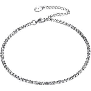 ChainsHouse Ankle Bracelets for Women, Stainless Steel Beaded Chain Ankle Bracelet, Womens Heart Anklets for Summer Beach Jewelry Gifts(G: box-3mm-stainless steel)