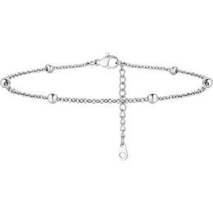 ChainsHouse Ankle Bracelets for Women, Stainless Steel Beaded Chain Ankle Bracelet, Womens Heart Anklets for Summer Beach Jewelry Gifts(I: bead-3.5mm-stainless steel)